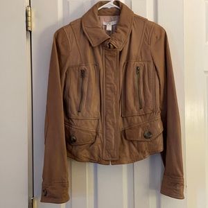 Short Camel Leather Jacket - Ann Taylor Loft - Size 8